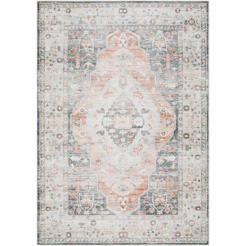 Lympsham Oriental Machine Woven Polyester Area Rug in Light Gray/Warm Gray, Rectangle 7'6" x 9'5"