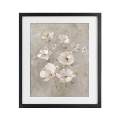 Blush Florals over Beige Framed Print Under Glass, design by Carol Robinson