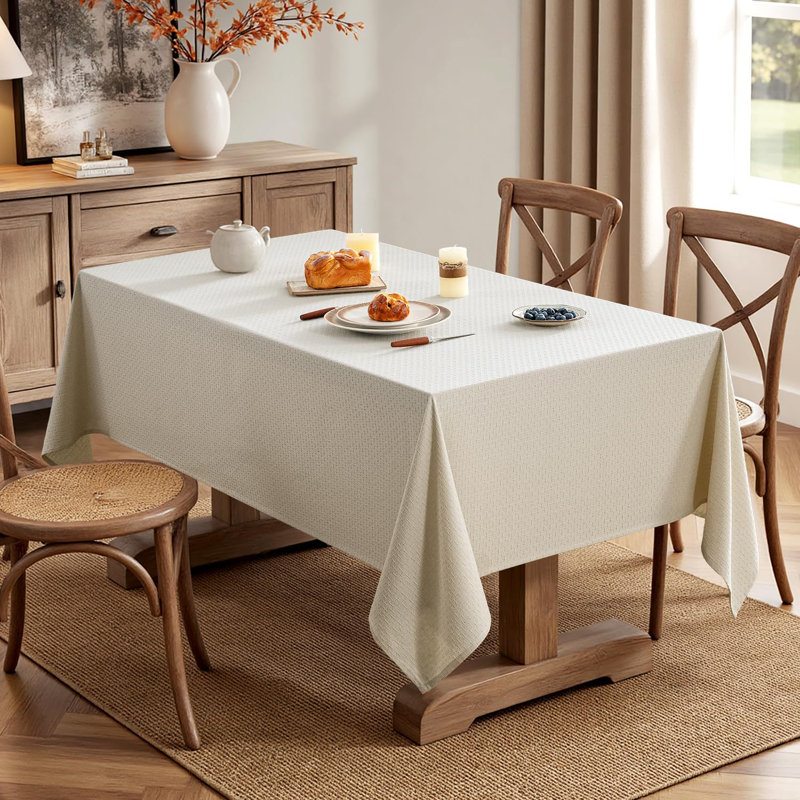 Nappe en lin naturel en coton naturel Nappe rectangulaire imperméable et anti-éclaboussures Nappe texturée décorative de style campagnard pour les mariages 52 x 70 pouces