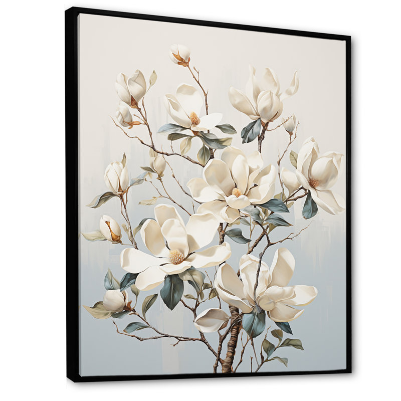 «Magnolias Beauty Blossums», impression sur toile, H 20 po x l 12 po x P 1 po, Cadre flottant noir