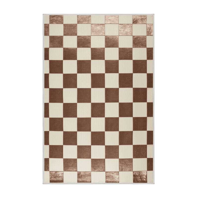 Tapis beige à carreaux lavable à la machine, Rectangle 2 pi x 3 pi
