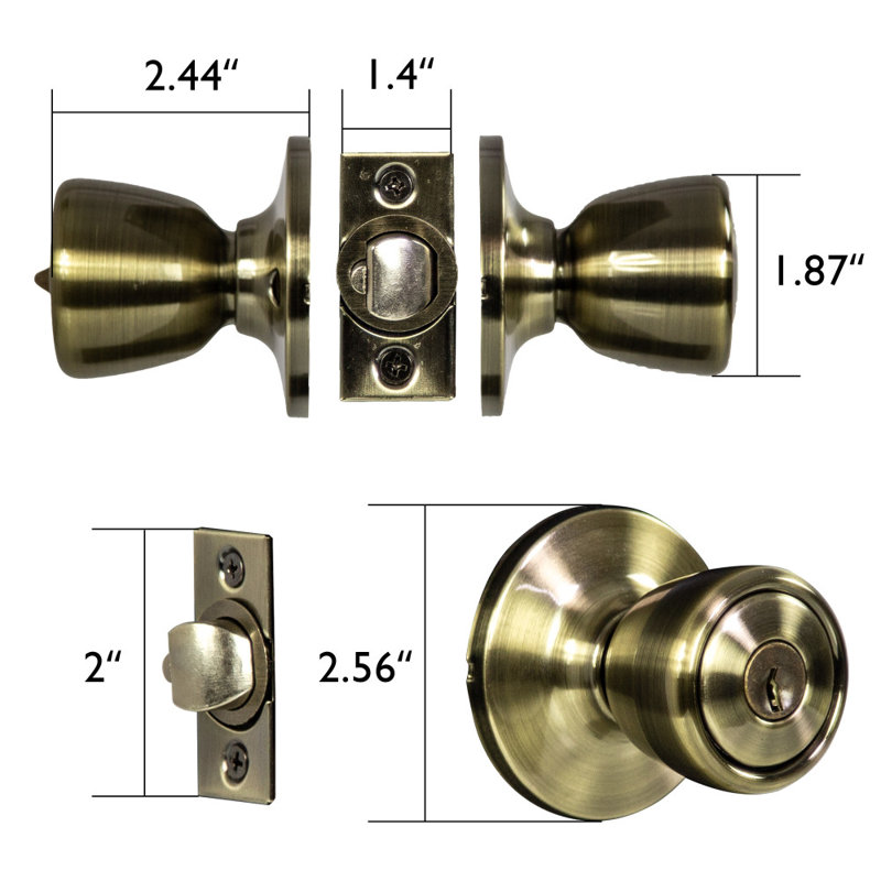 Terrace Keyed Door Knob, Antique Brass