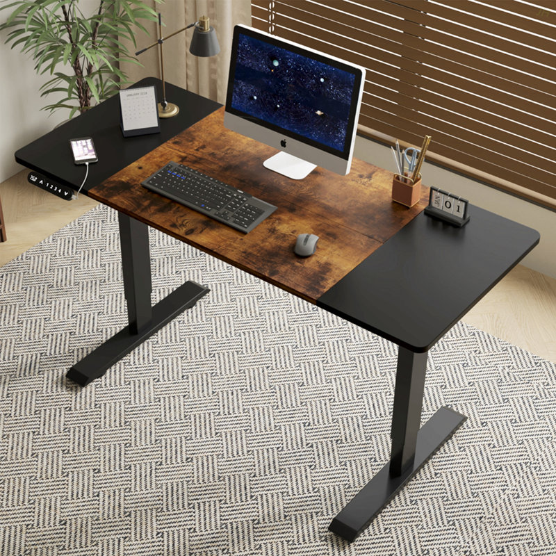 55"×24" Black&Rustic Brown Electric Standing Desk Height Adjustable Desk For Home And Office Computer Table Gaming Desk Modern  Lift-Up Desk