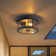 2-light Black Motion Sensor Dusk To Dawn Outdoor Flush Mount Ceiling Light With Clear Glass Shade 
