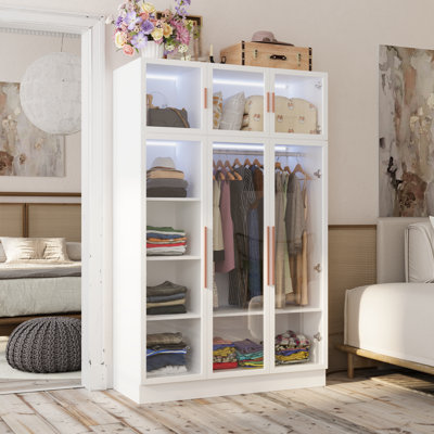 Modern Wardrobe With LED Light And Tempered Glass Door by Latitude Run