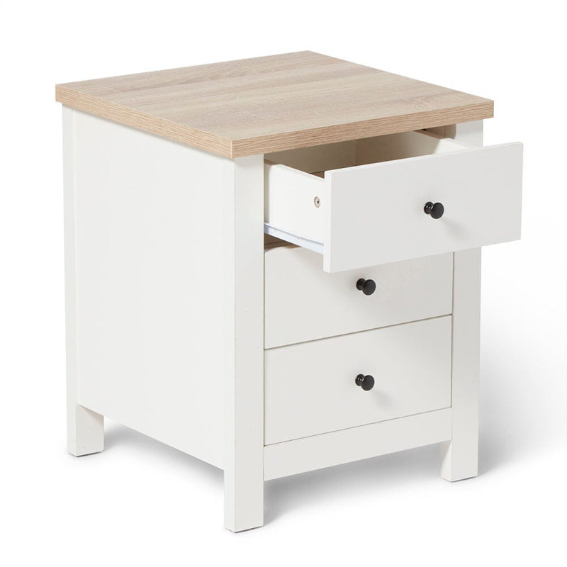 Maryhannah 45cm W Manufactured Wood Bedside Table, White, 3 Drawers
