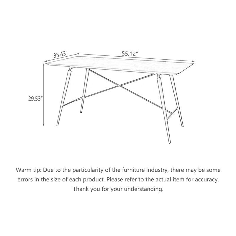 Rectangular Nordic-style Solid Wood Dining Table, 29.53”H x 55.12”L x 35.43”W
