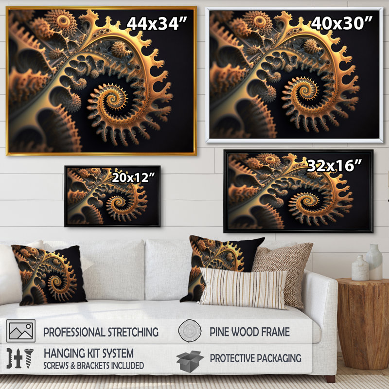 «Fractal Infinity in Gold II», reproduction sur toile, H 24 po x l 32 po x P 1 po, Cadre flottant doré