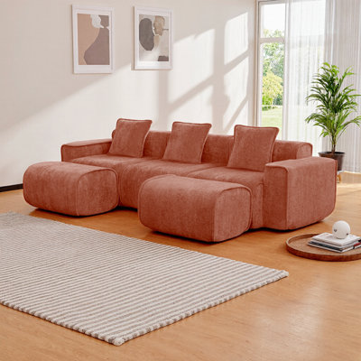 Luxurious Modular Cloud Sofa with Ottomans – Velvet U-Shape Sectional, Zero Assembly & French Piping Elegance