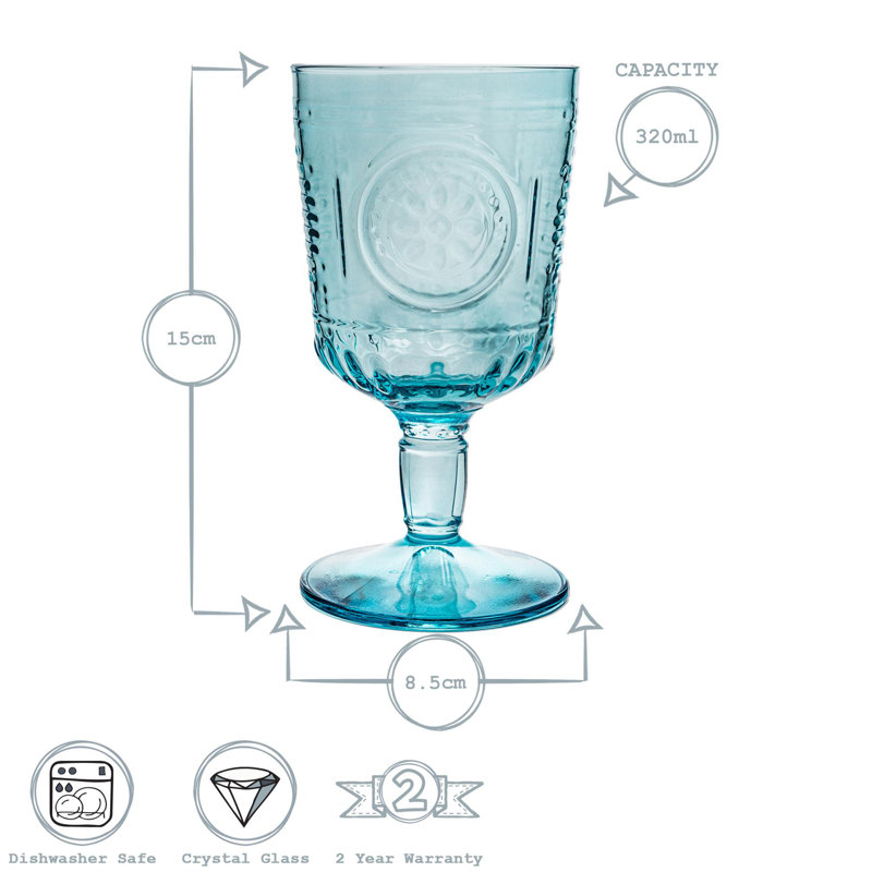 Romantic Wine Glasses, Blue, 12