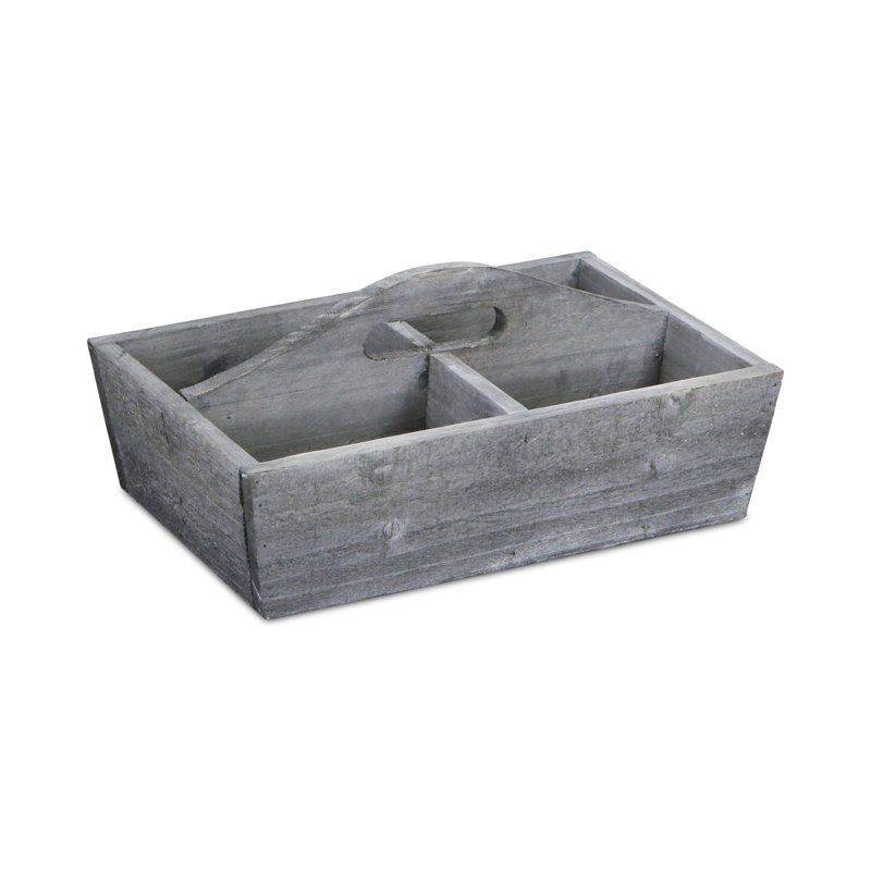 Four Compartment Wooden Caddy, Gray Wash