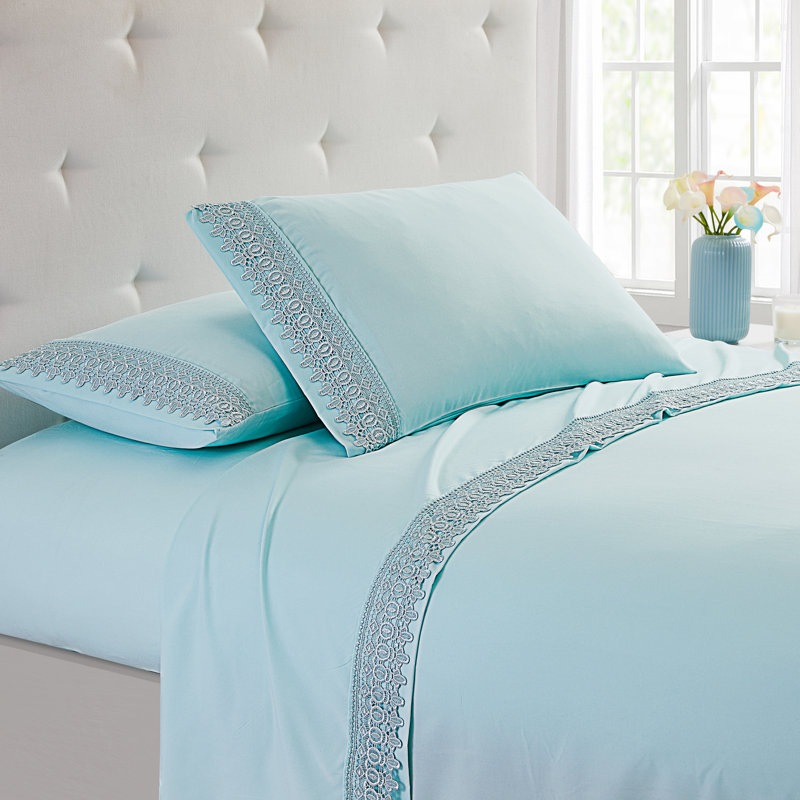 Ensemble de draps en microfibre de qualité supérieure, Ensemble de draps pour grand lit + un drap-housse , Bleu clair