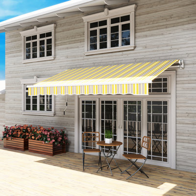 Auvent de terrasse rétractable 12 pi x 10 pi. Manivelle manuelle. Et eau - tissu 280G / M. Cadre en aluminium. Balcon, patio, cour. Auvent jaune et gris 10 pi. Soleil pour patio avec manivelle. Tissu, aluminium. Balcon