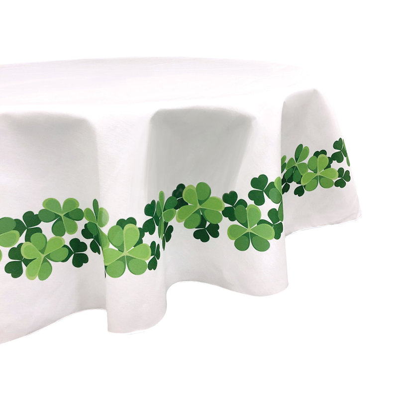 Stygg Floral Round St. Patrick's Day Tablecloth, 84" L x 84" W, St. Patrick Day Clover Garland