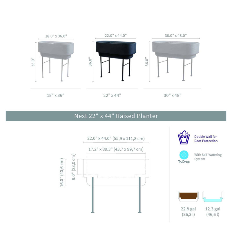 Nest Alpine White 22" x 44" Raised Planter with Steel Legs