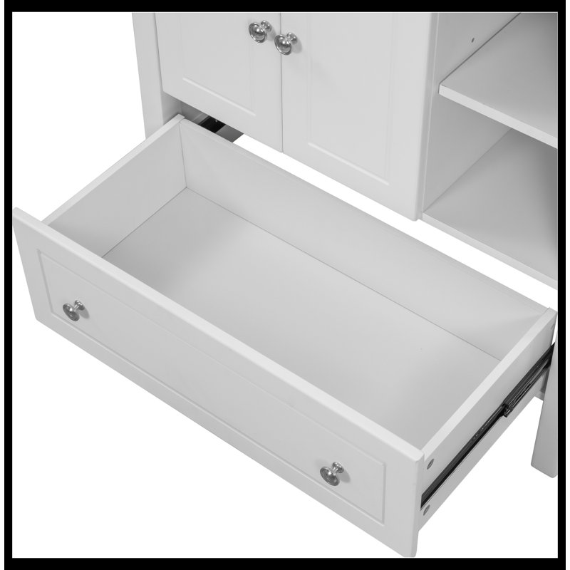 White MDF Freestanding Single Bathroom Vanity with Ceramic Top