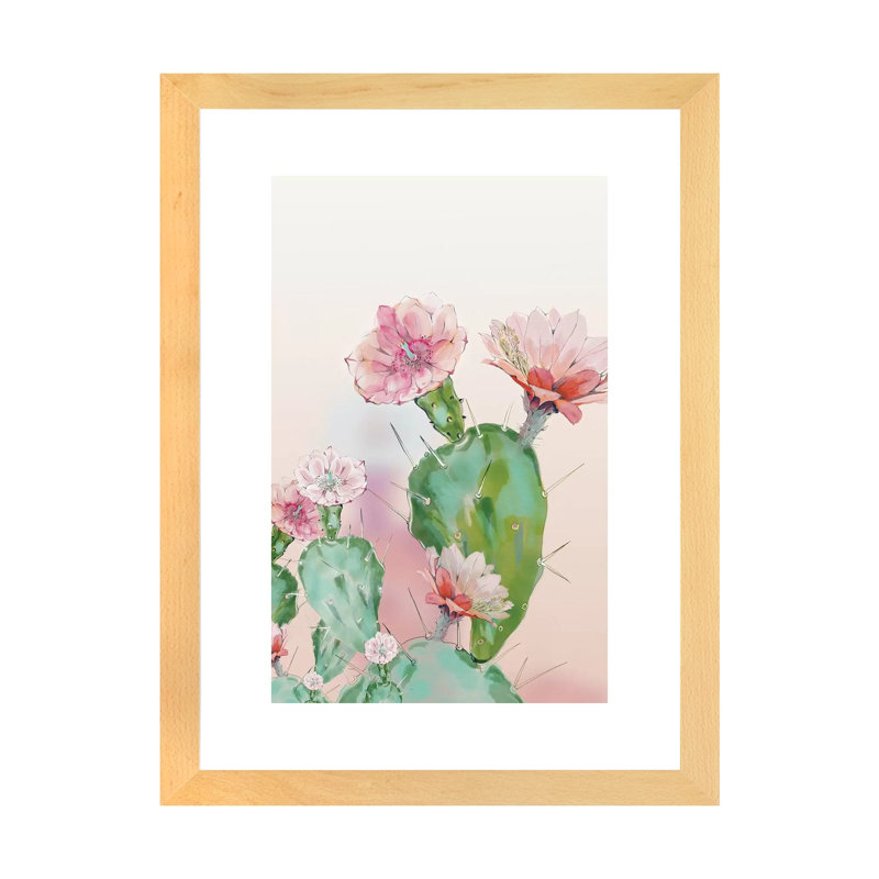 Cactus par Ana Rut Bré - impression d'art graphique, Toile avec cadre en bois beige, Blanc, H 32 po x l 24 po x P 1 po