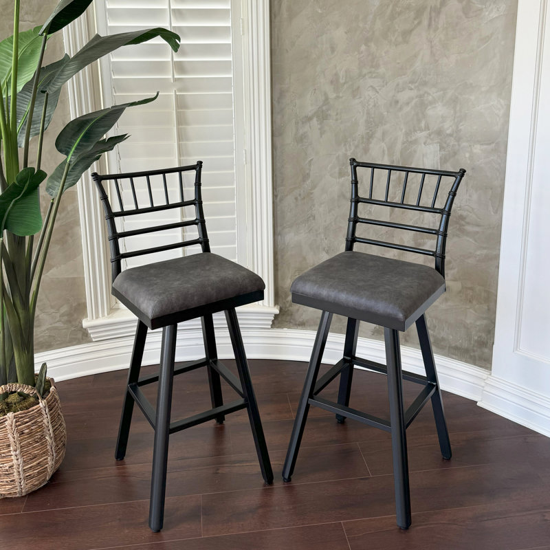 Napa Swivel Upholstered 30'' Bar Stool with Aluminum Frame ( Set of 2), Black