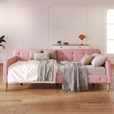Elegant Linen Upholstered Daybed With Armrests - Versatile Sofa And Guest Bed Combo by Lark Manor