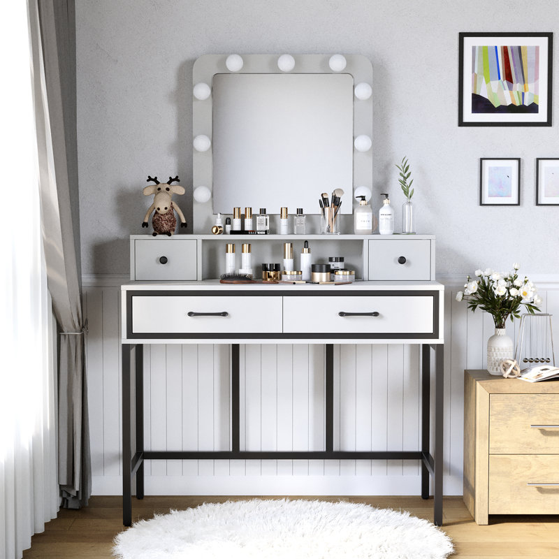 Abdulaleem Vanity Table with Lighted Mirror, White