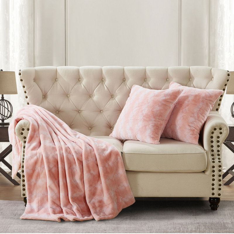 Ensemble de 2 jetés en fausse fourrure, Rose quartz, 60 po x 80 po