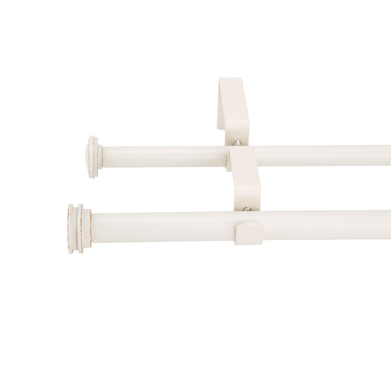 Tringle à rideaux double réglable en acier Kynley, Blanc, 84" - 120"