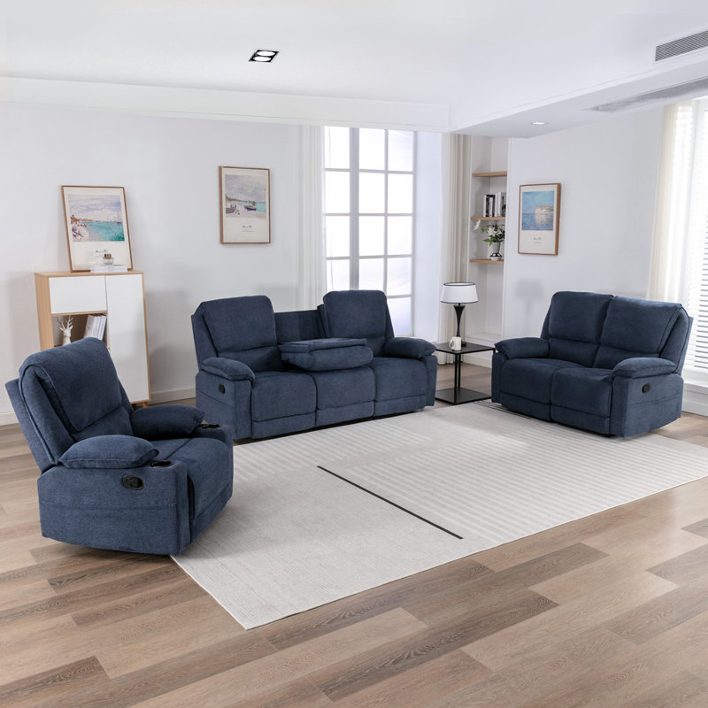 Latch Recliner 1,2 and 3 Seater Sofa Set, Blue
