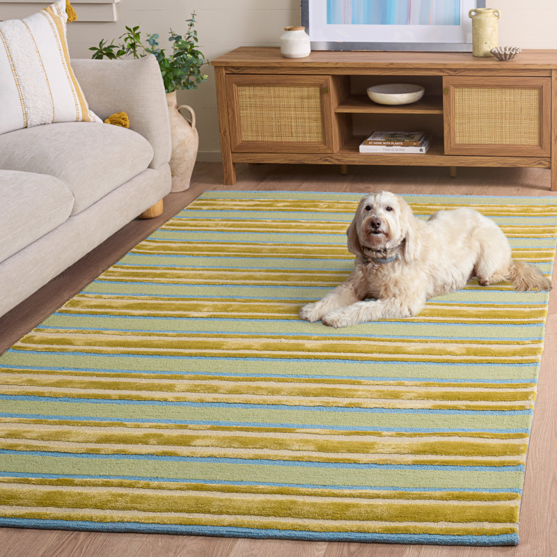 Tapis rayé orange / vert Iosif, Rectangle de 5 pi x 8 pi
