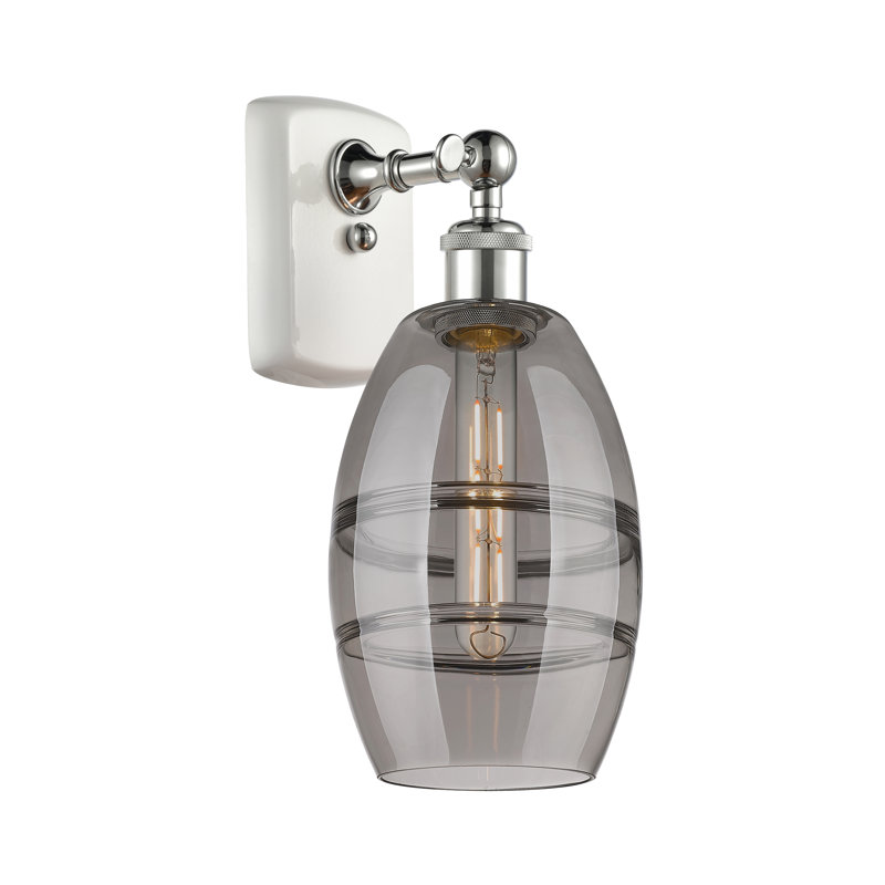 Bettylou Steel Armed Sconce, 9.13" H x 5.88" W x 7.06" D, White Polished Chrome, Light Smoke