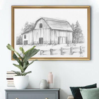 Black & White Barn Study - Matted and Framed Under Acrylic Glass, Large Living Room Wall Art
