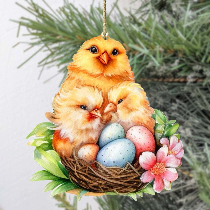 Spring Chicks Wooden Ornaments By G. Debrekht