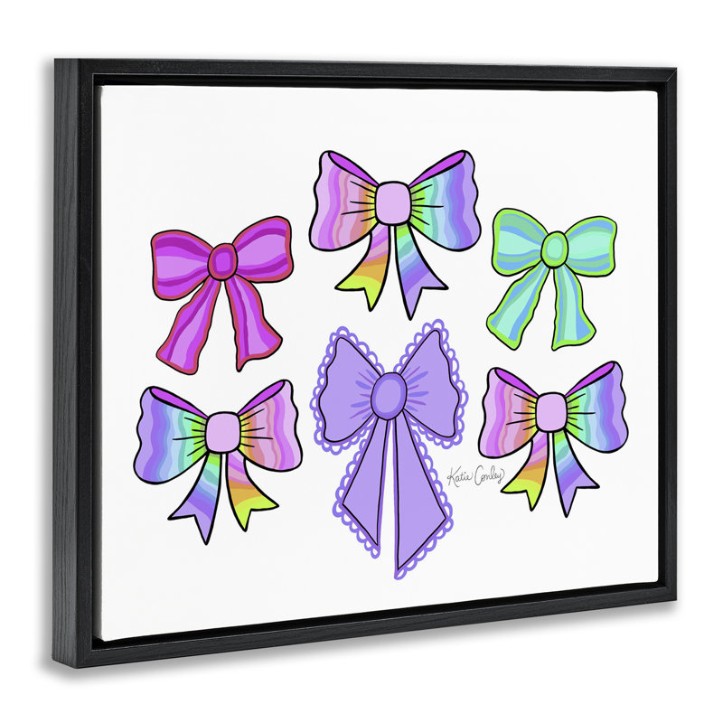 Cadre flottant Playful Bowtastic Ribbons, design par Katie Conley, H 17 po x l 21 po, Cadre flottant noir de jais