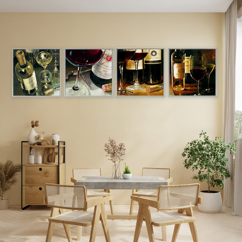 Ensemble de 4 giclées encadrées Elegant Wine Still Lifes, design par Stefano Ferreri, H 17 po x l 17 po