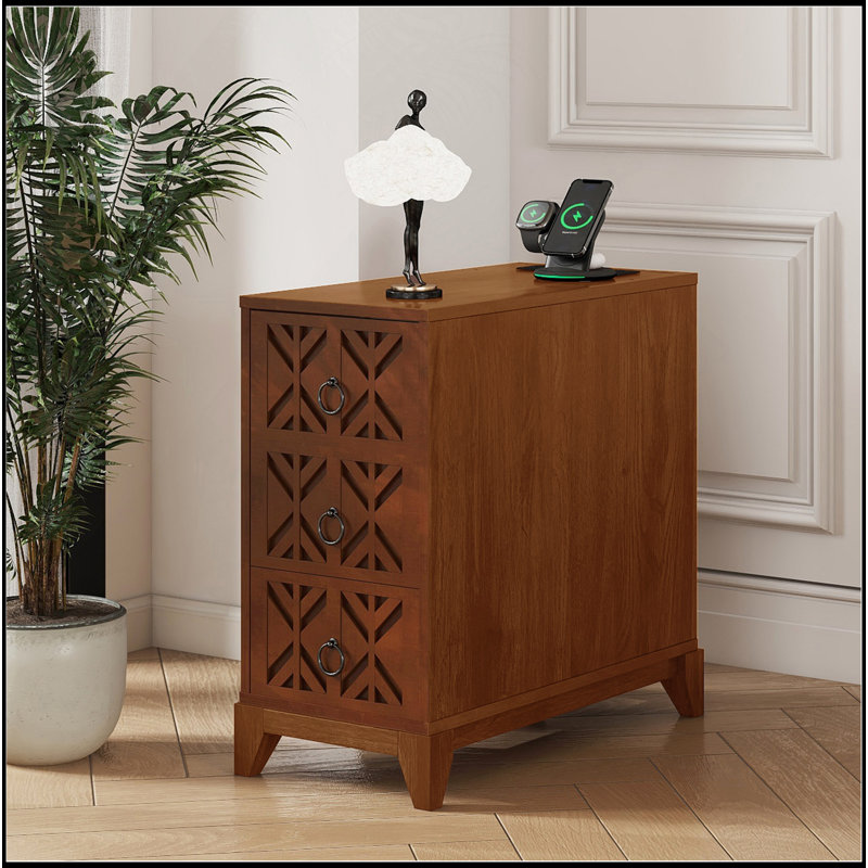 End Table With 3 Drawers, Corner Table With 4 Open Shelves, Tall Side Table For Bedroom And Corner