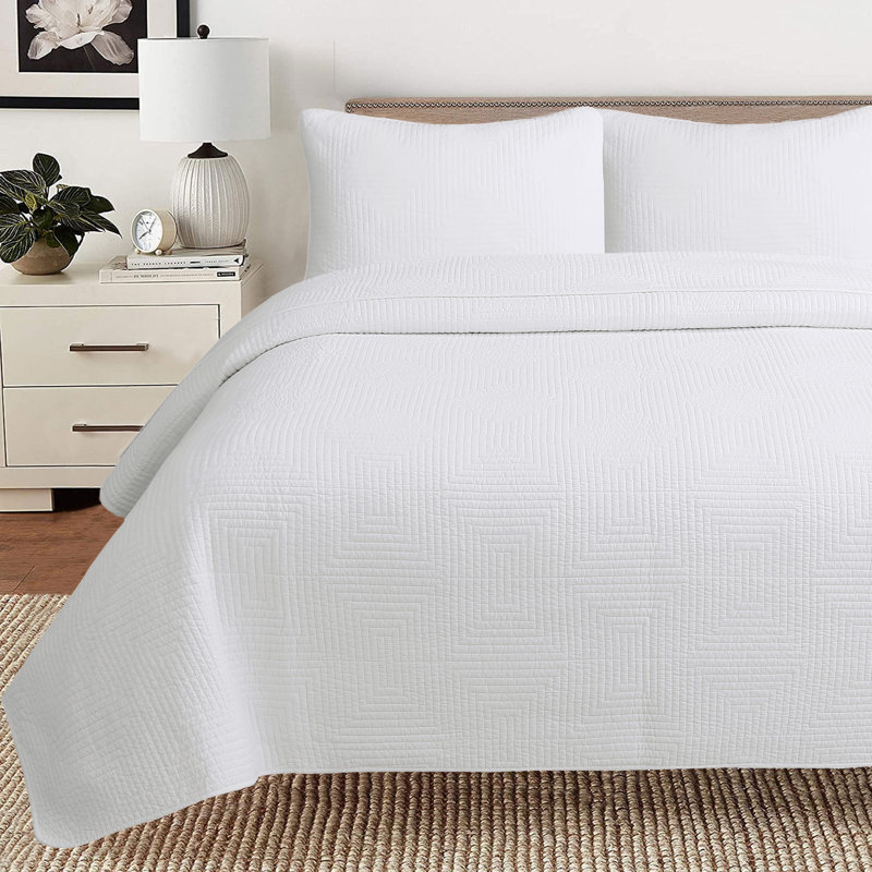  Jeu de labyrinthe réversible, Courtepointe pour lit simple + 1 taie décorative, Blanc