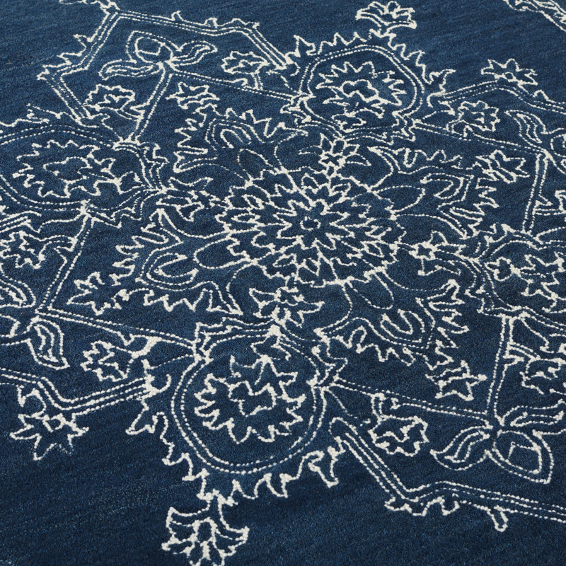 Lrl Lauren Ralph Lauren Hand Tufted Wool/Cotton Oriental Rug in Navy/Ivory, Rectangle 5' x 8'
