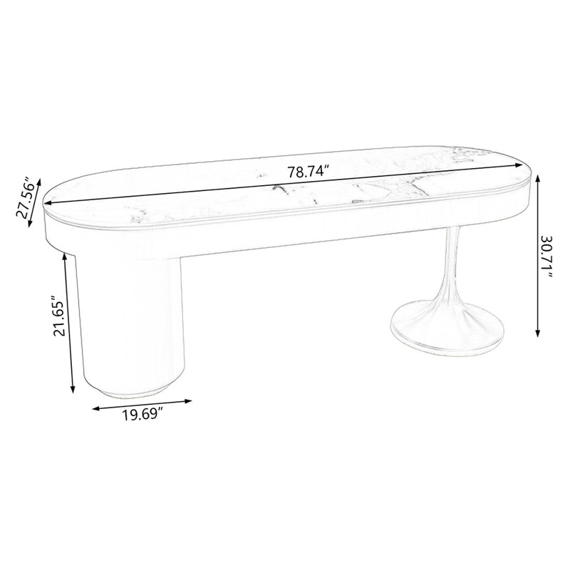 Bureau 70,87 po blanc crème + fritté ovale doré + bois manufacturé + acier au carbone avec bureau à 6 tiroirs