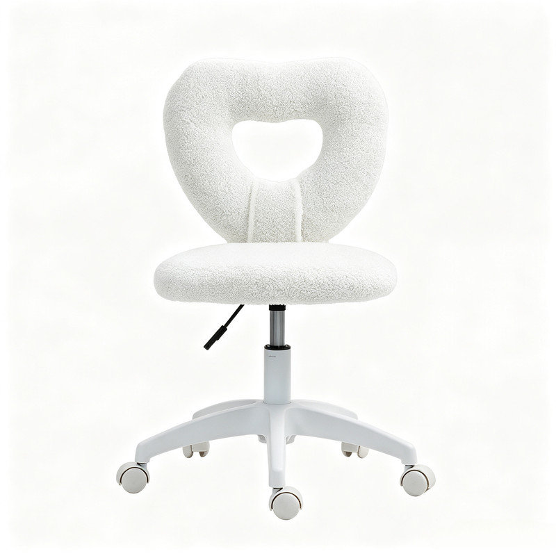 Chaise de bureau blanche en forme de cœur en molleton en forme de cœur, chaise de bureau pivotante et roulante réglable avec roulettes pour bureau à domicile, coiffeuse et chambre à coucher