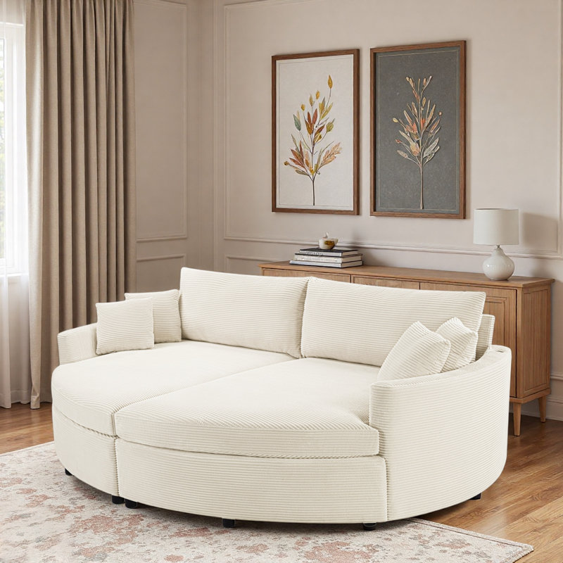 Très grand canapé-lit double avec siège profond et ports USB, Beige