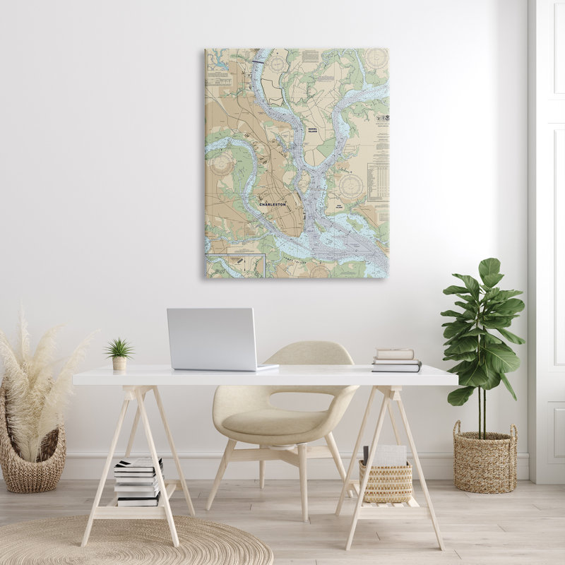 «Charleston South Carolina Nautical Map Daniel Island» par Daphne Polselli - impression, H 48 po x l 36 po x P 1,5 po