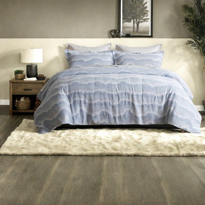 Premium 3-Piece King Cotton Bedding Sets, Blue Jacquard for Home
