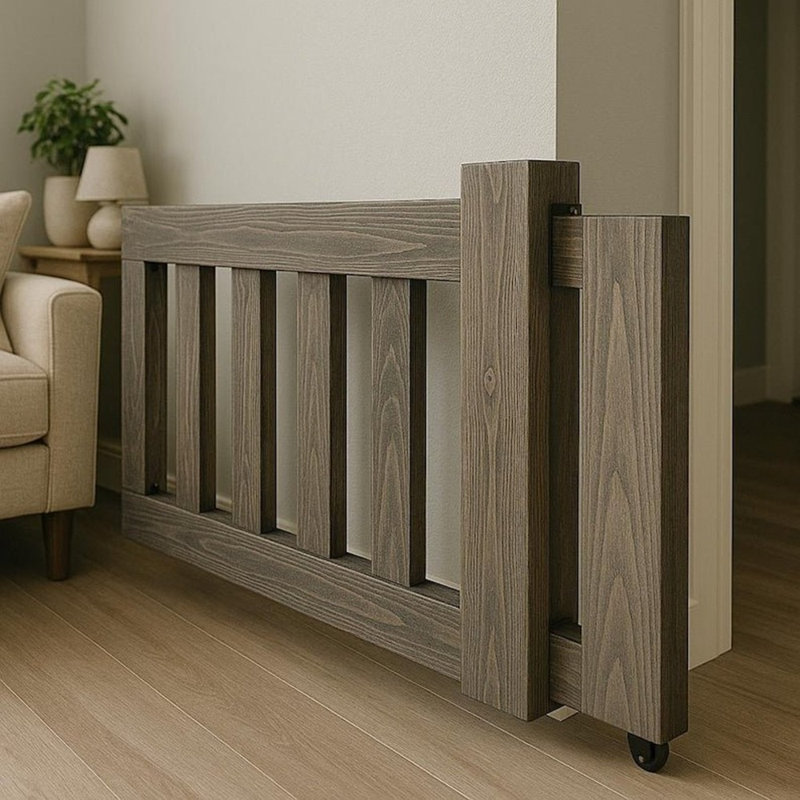 Barrière de sécurité intérieure en bois moderne, 20 - 28 inch W x 36 inch H x 2.5 inch D, Weathered Grey