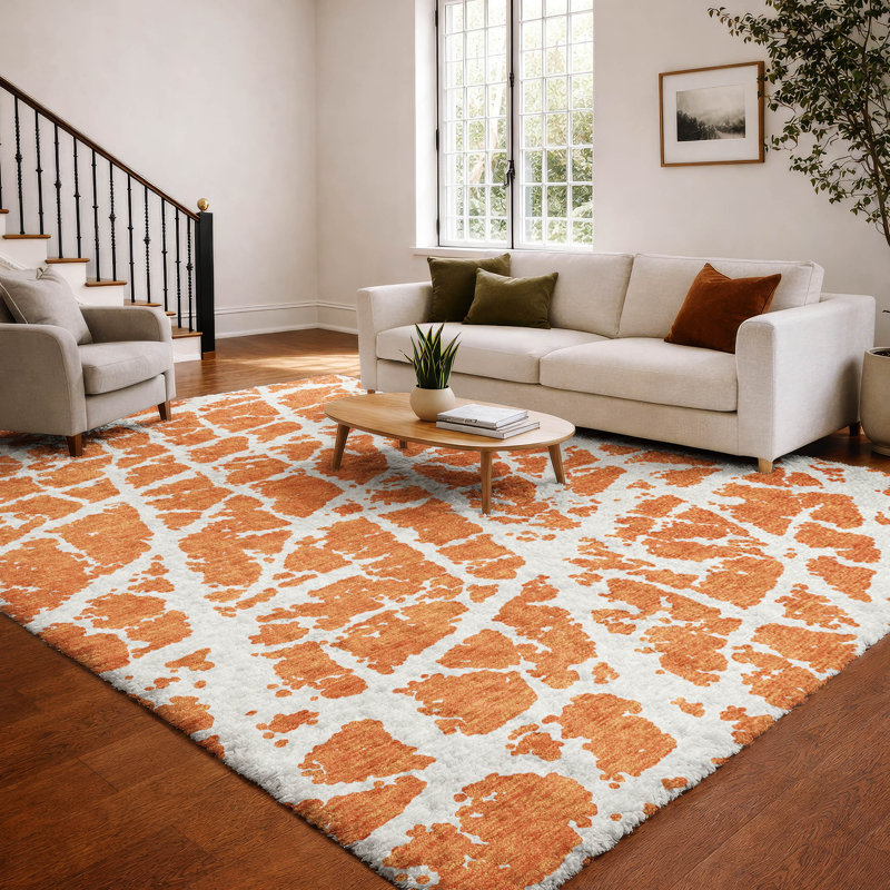 Premium Machine Washable Dream Shag ADS501 Crackle Rug, 10' x 14', Orange