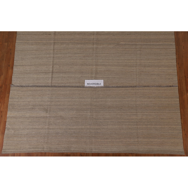 Tapis brun en laine tissé à la main et rectangulaire 8 pi x 11 pi 7 po