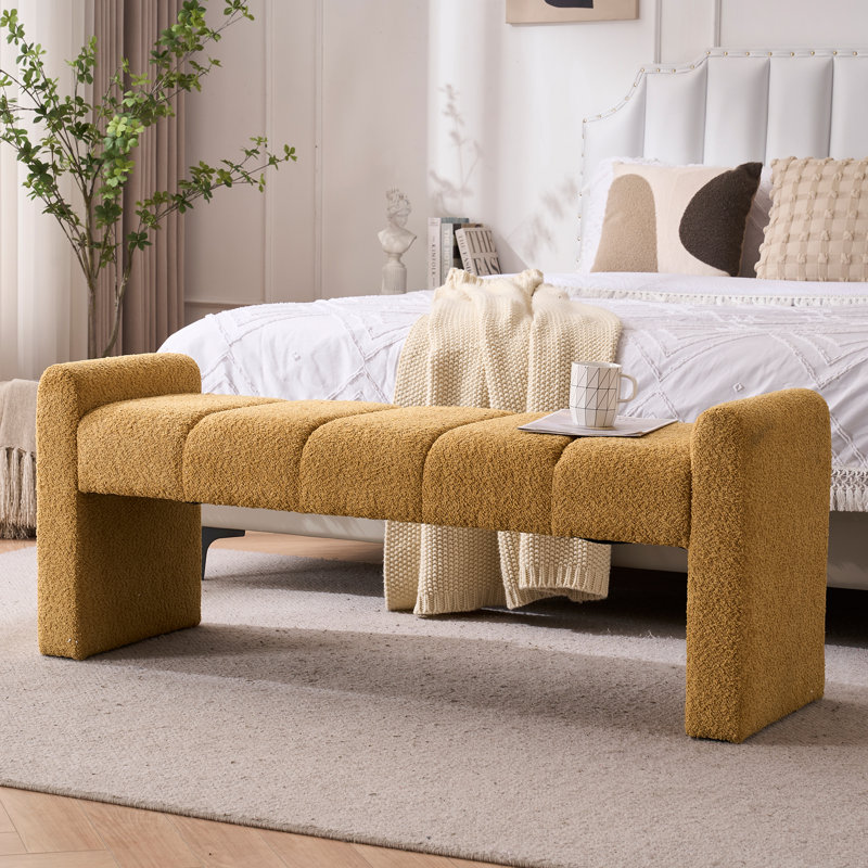 Laytona 54" Boucle Upholstered Bench with Arm and Channel Tufted, Mustard