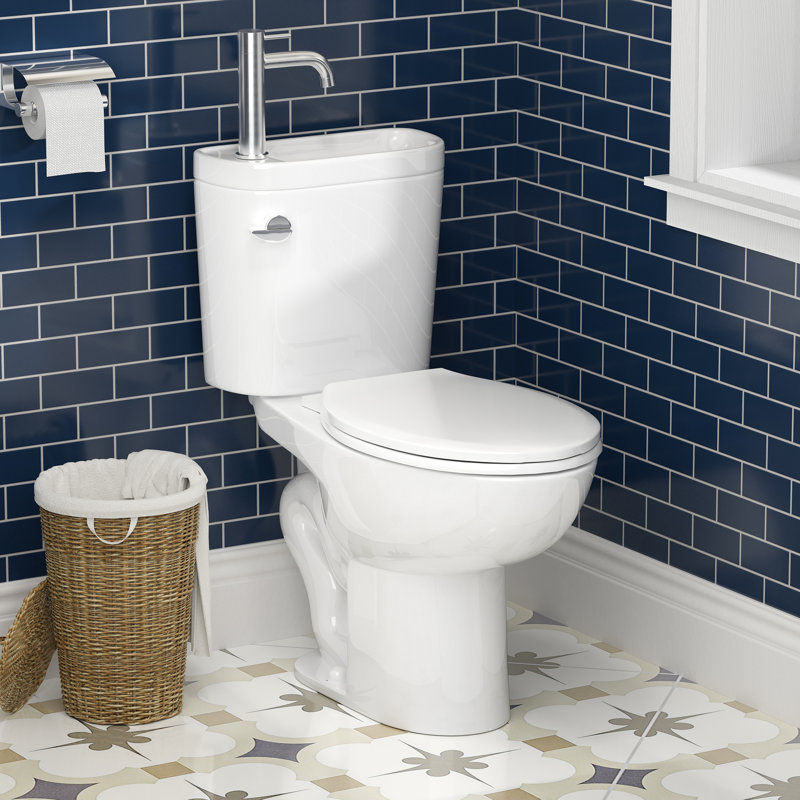Modern Two-Piece Toilet With Faucet, Elongated Seat, High-Efficiency Flushing, And Soft-Close Lid