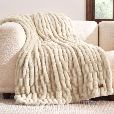 Ruched Chinchilla Faux Fur Throw Blanket