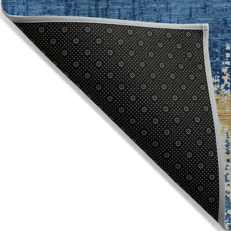 Navy and Gold Flat Woven Synthetic 5' x 7' Rug