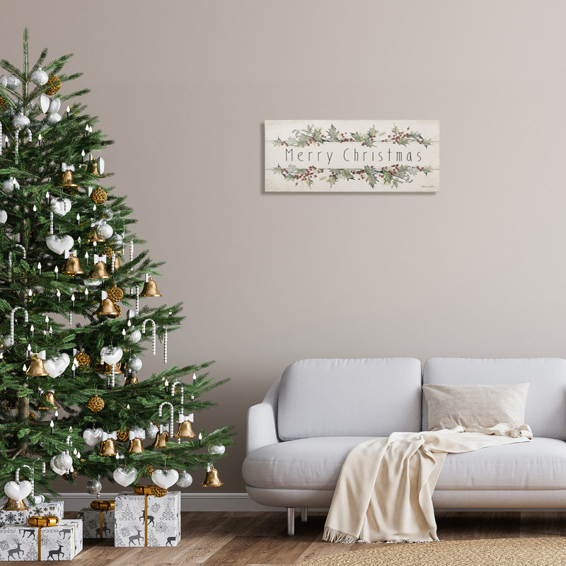 Merry Christmas Sentiments Winter Holly Florals, H 13 po x l 30 po
