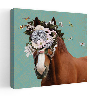 Whimsical Floral Horse 1 Piece Wrapped Canvas Wall Art